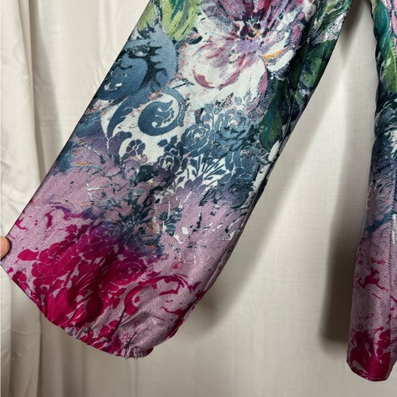 Sundance Samantha Sugarplum Garden Floral Blouse Silk V Neck Pintuck Watercolor - Picture 6 of 11